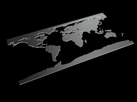 3d rendered illustration of a silver world map on a black background