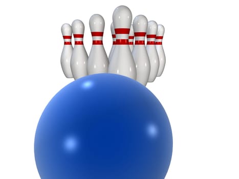 3d rendered illustration of some bowling pins and a blue ball