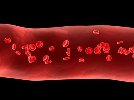 3d rendered anatomy illustration of an artery with streaming blood