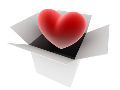 3d rendered illustration of a red heart in a grey box