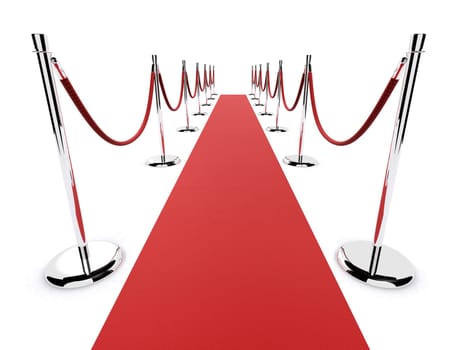 3d rendered illustration of a red carpet and metal barriers