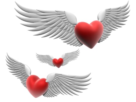3d rendered illustration of a red hearts with wings