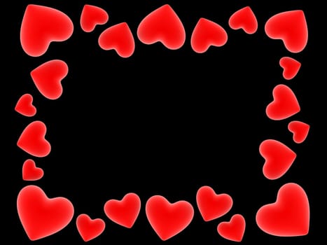 3d rendered illustration of red hearts on a black backgrounds