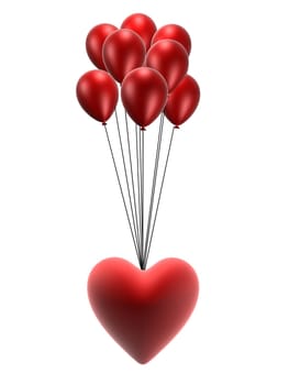 3d rendered illustration of a red heart on red balloons