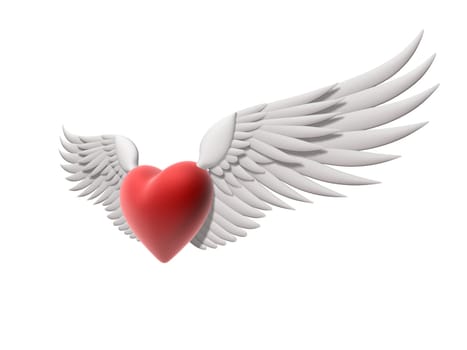 3d rendered illustration of a red heart with wings