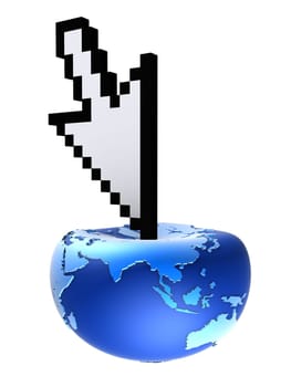 3d rendered illustration of a cursor on a globe