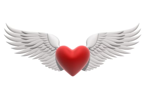 3d rendered illustration of a red heart with wings