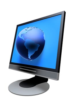 3d rendered illustration of a tft monitor with a globe