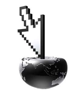 3d rendered illustration of a cursor on a globe