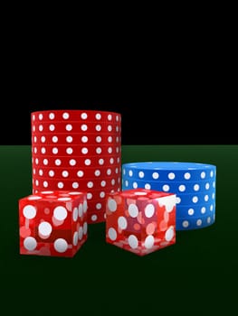 3d rendered illustration of some jetons and red dice