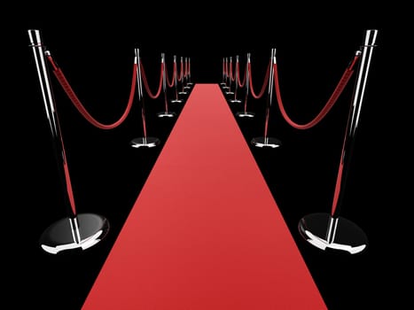 3d rendered illustration of a red carpet and metal barriers