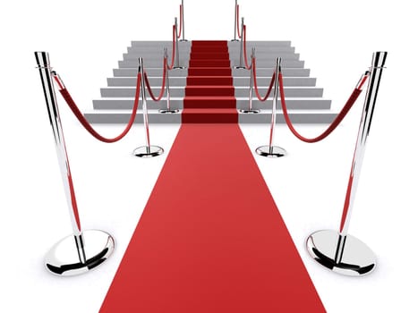 3d rendered illustration of a red carpet and metal barriers