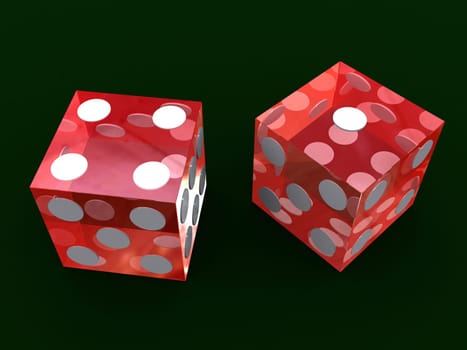 3d rendered illustration of two red dice