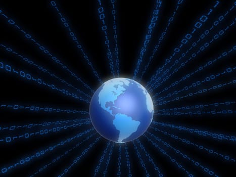 3d rendered illustration of digital rays and a globe