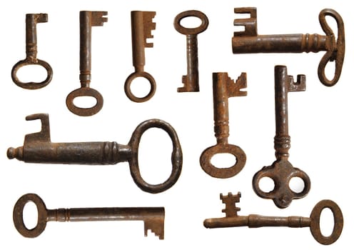 aged, ancient, antique, close-up, concept, copper, decorated, group, iron, isolated, key, macro, metal, object, old, old-fashioned, ornamental, retro, rusted, rusty, security, steel, tarnish, variety, various, vintage, weathered, white, ten, lock, property, rustic