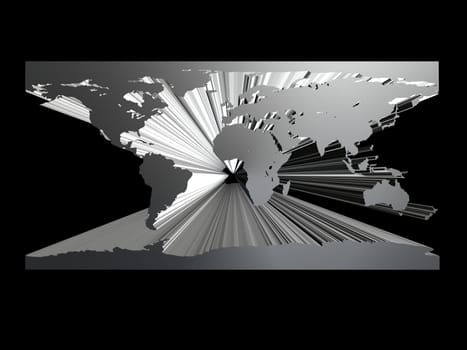3d rendered illustration of a silver world map on a black background