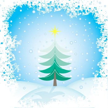 Christmas tree with grunge style snowy border