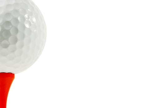 Golf Ball on Tee, positioned on left side of canvas, isolated on white