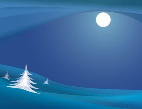 Illustration of a Moonlit Winter Night, vector format