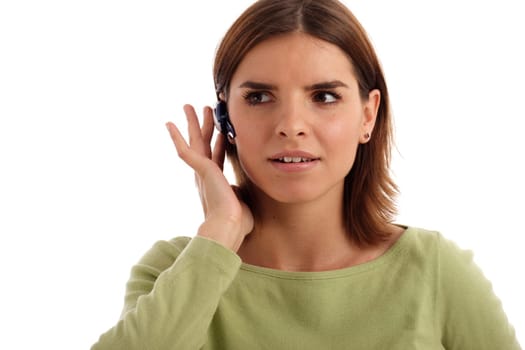 Image of a young woman with headset (bluetooth)