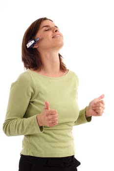 Image of a young woman with headset (bluetooth)