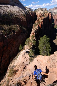 Woman hiking Angel's Landing, Zion National Park