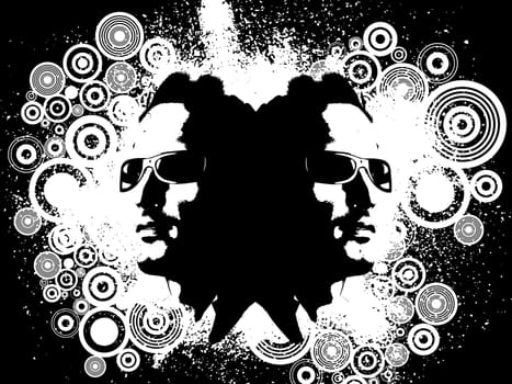 Abstract grunge background with the silhouette of a males face