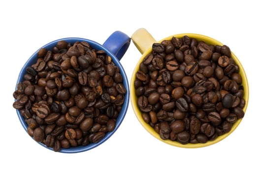 two cups of coffe-grain on white background