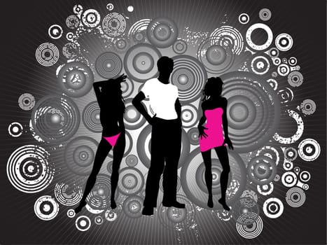 Silhouettes of hip young people on grunge background