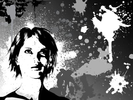 Grunge style silhouette of a females face on grunge background