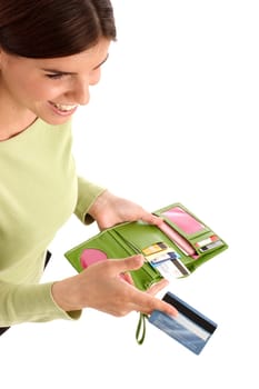 Young woman holding a credit card