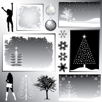 Huge pack of various monochrome Christmas design elements