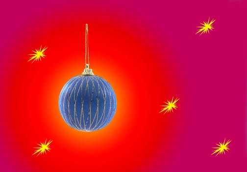 Blue Christmas baubleagainst red background