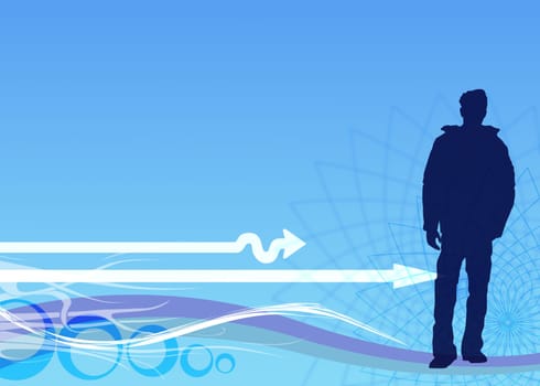 silhouette of man over blue