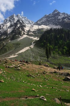 Mountain trekking in the Himalayas of Kashmir, India.