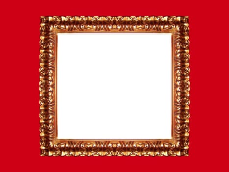 Cleaned up photo of a golden frame on a red background