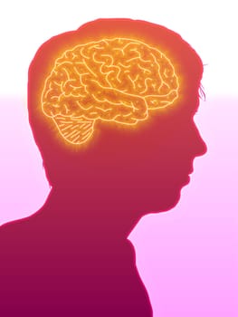 Illustrated side view of a man showing the brain