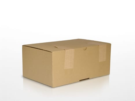 single old carton box, isolated on a white grey background