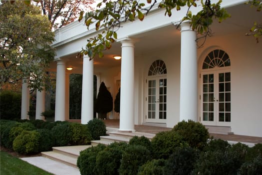 Colonnade of the West Wing of the White House in Washington DC