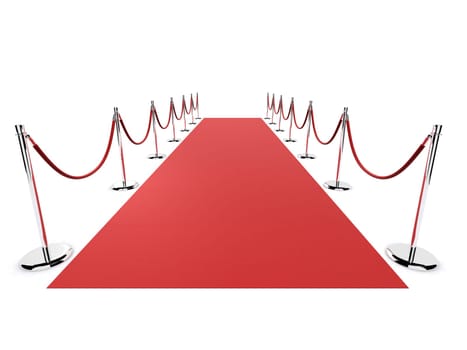 3d rendered illustration of a long red carpet with barriers