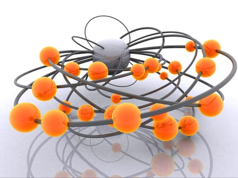 3d rendered illustration of grey wires with orange balls