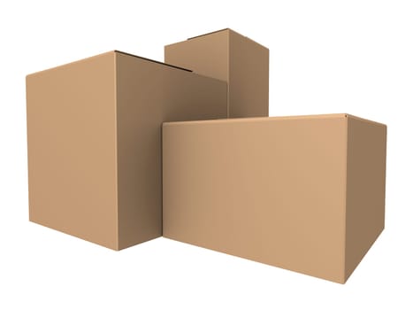 3d rendered illustration of three simple cartons