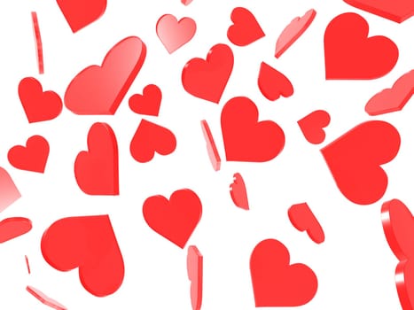 3d rendered illustration of many falling red hearts