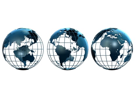 3d rendered illustration of three little blue globes