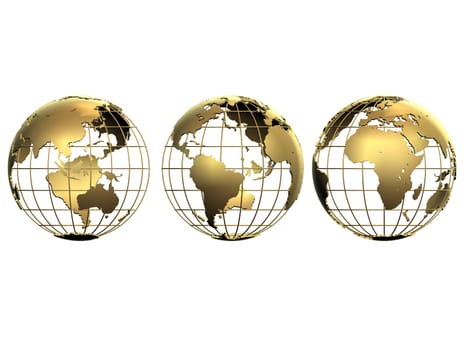 3d rendered illustration of three little golden globes