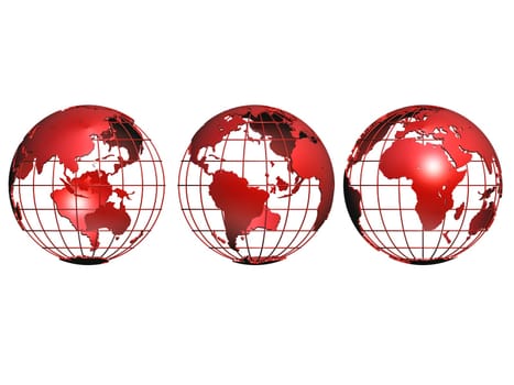 3d rendered illustration of three little red globes