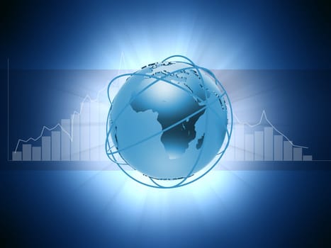 3d rendered illustration of a statistic and a globe with rings