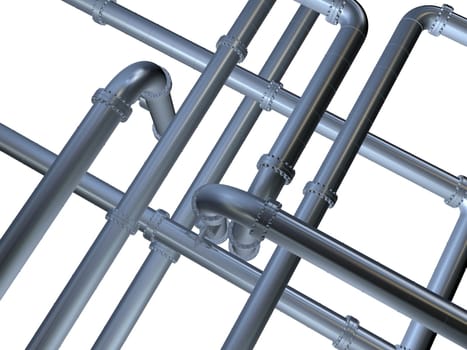 3d rendered illustration of many metal pipelines