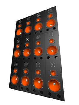 3d rendered illustration from a wall of speakers