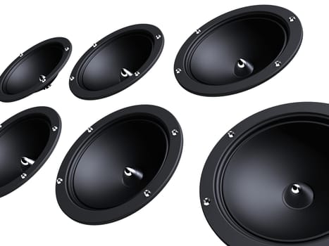 3d rendered illustration of many black speakers